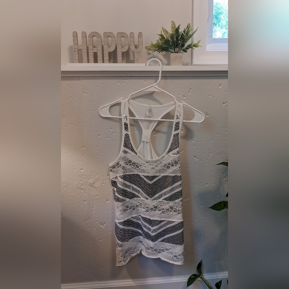Vanity White Sequin Tank